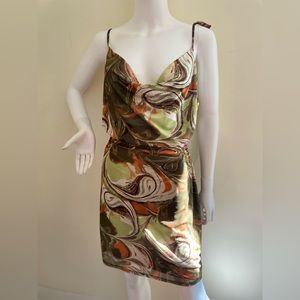 Blanc MIDI Mesh Cut Out Dress Spaghetti Straps Green Swirl Plus Size 2X